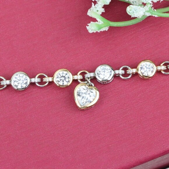 "Heart Charm Rose Gold+Silver Bracelet with Sparkling Crystals, XPBL0797 - Picture 1 of 12